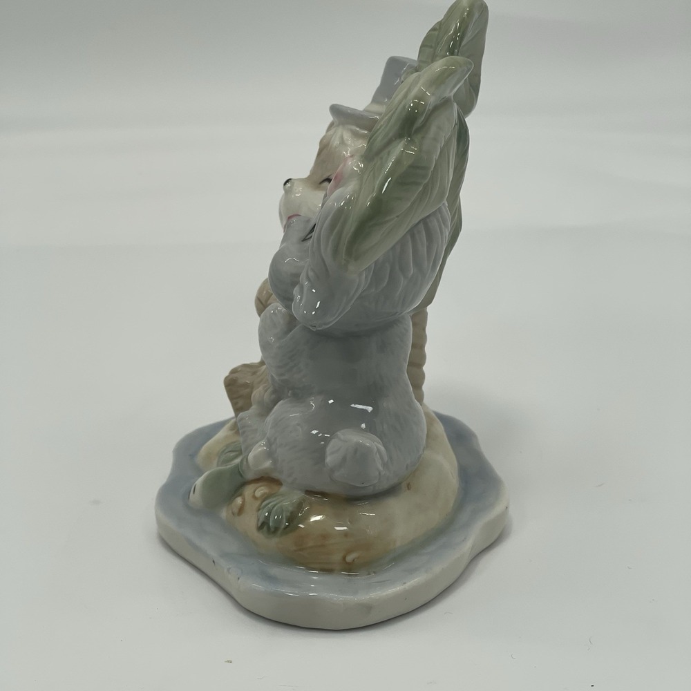Vintage Porcelain Dogs Puppy Love Figurines Island Tropical Palm Tree Bow‎ Hat - Picture 3 of 8